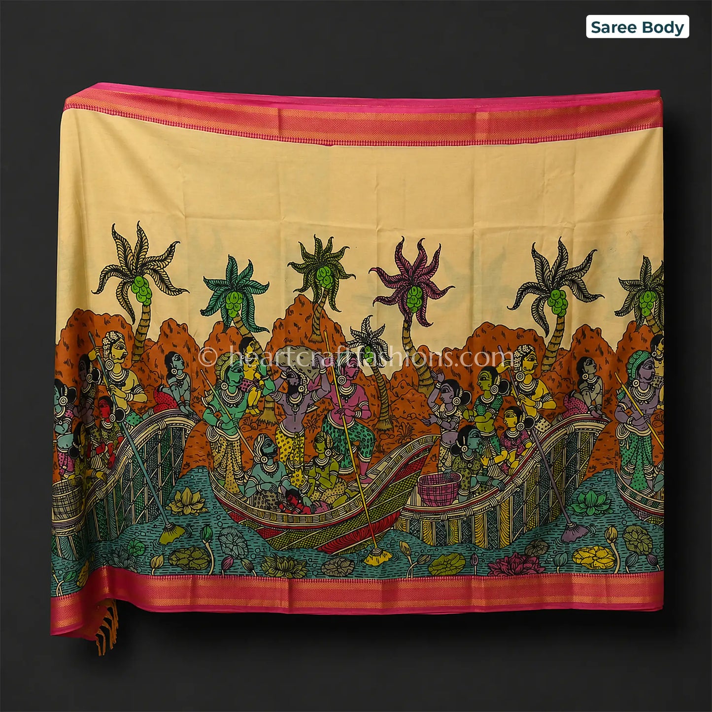 Beige Multicolor Kalamkari Bangalore Silk Saree