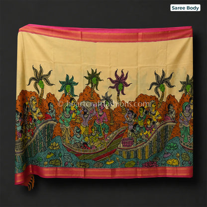 Beige Multicolor Kalamkari Bangalore Silk Saree