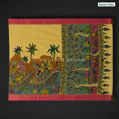 Beige Multicolor Kalamkari Bangalore Silk Saree