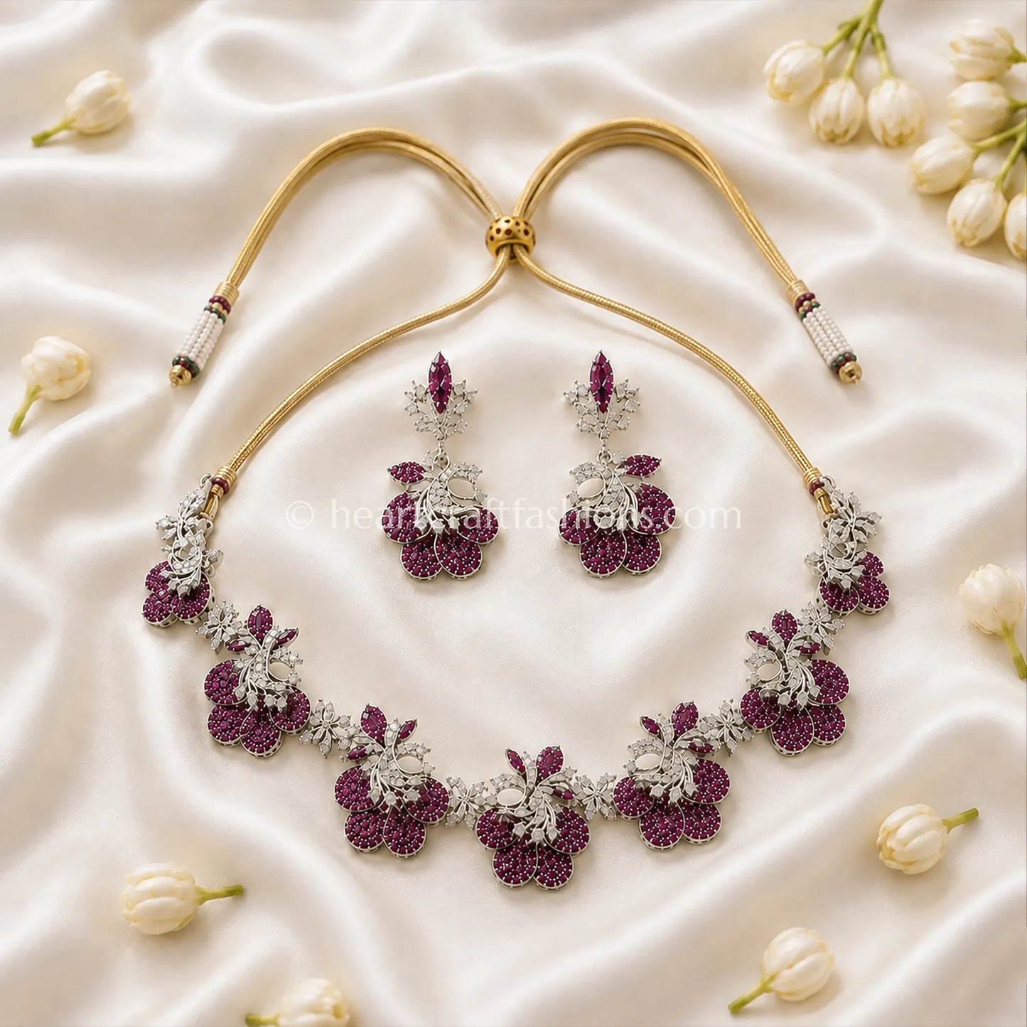 Berry Pink Pave Floral Choker Set