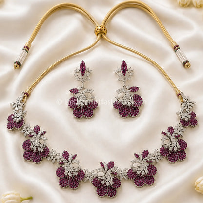 Berry Pink Pave Floral Choker Set