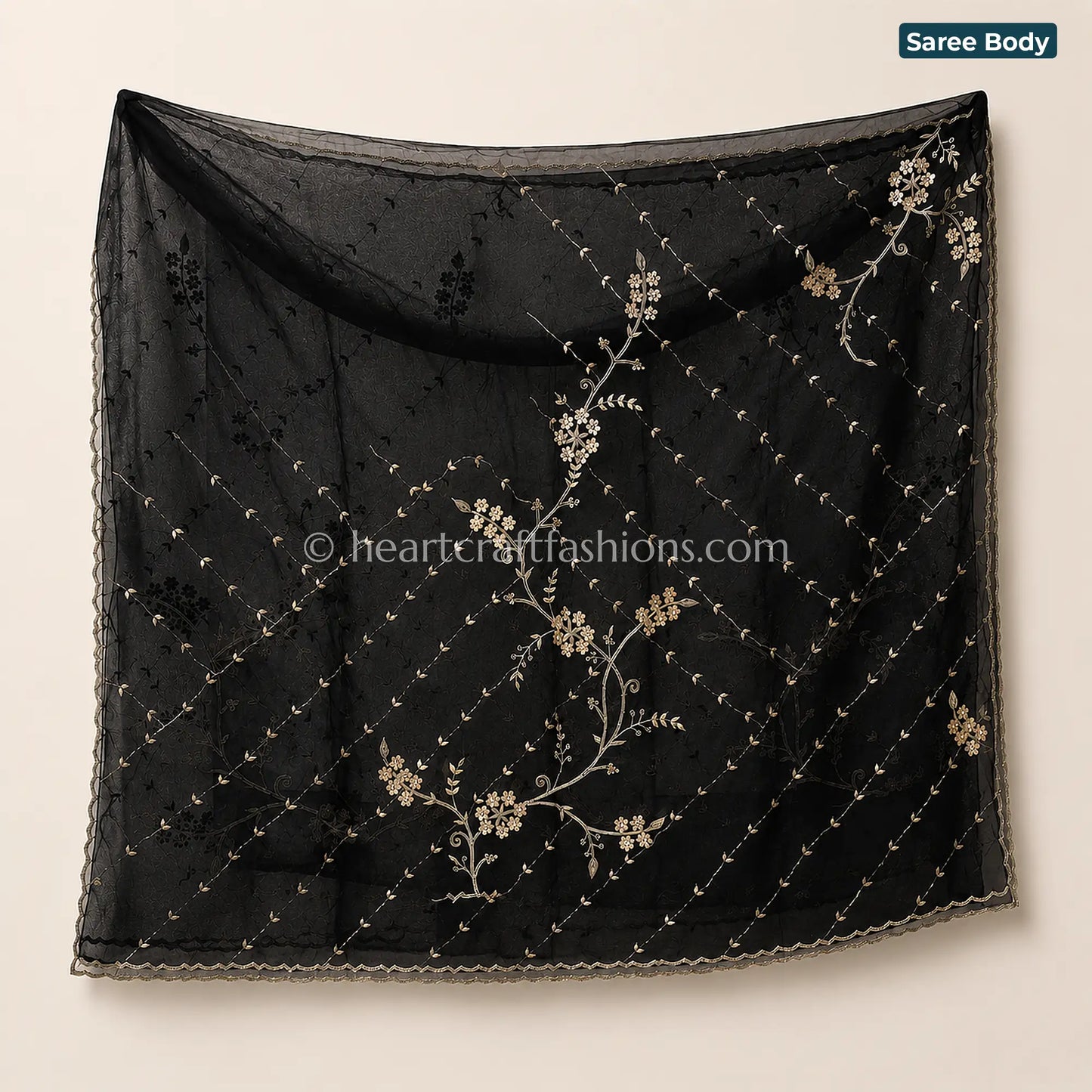 Black Elegance Kora Silk Pita Work Saree