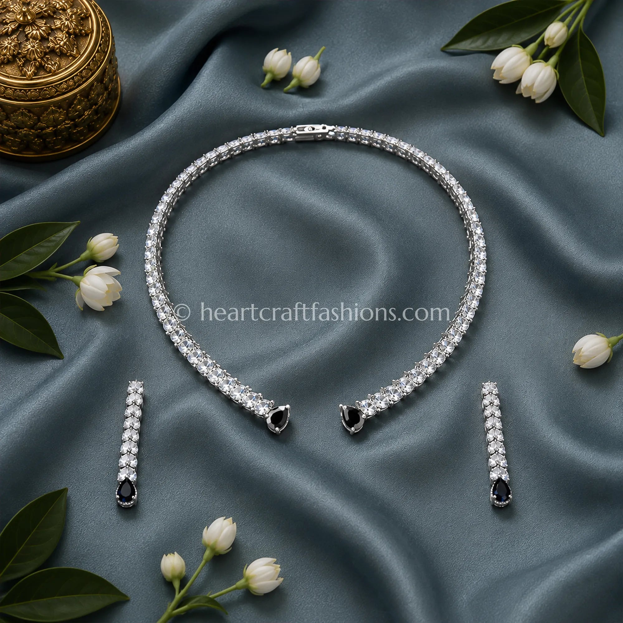 Black Sapphire Open-Front Zircon Hasli Set