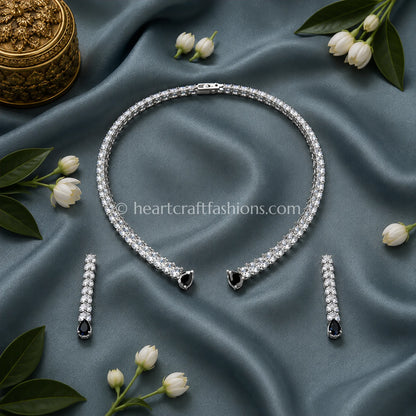Black Sapphire Open-Front Zircon Hasli Set