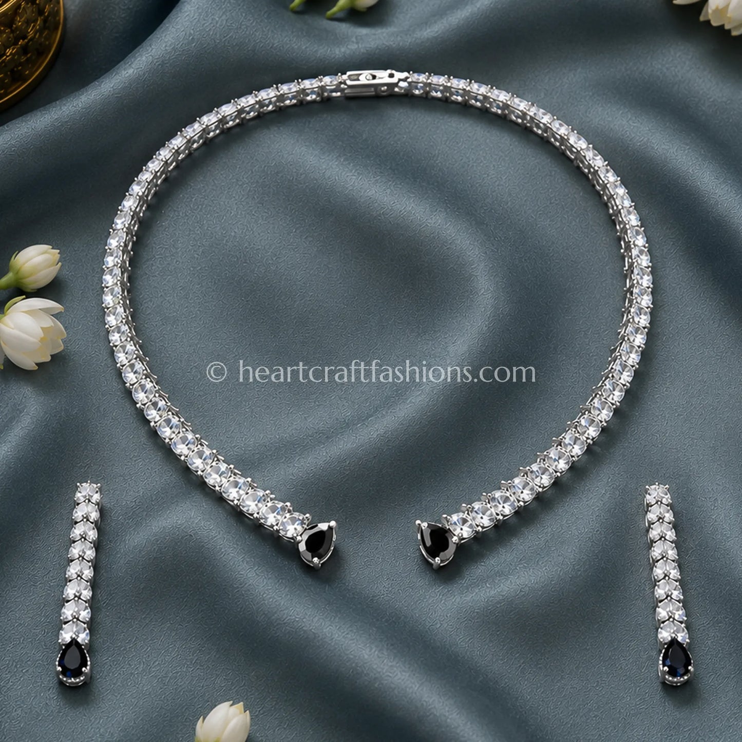 Black Sapphire Open-Front Zircon Hasli Set
