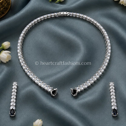 Black Sapphire Open-Front Zircon Hasli Set