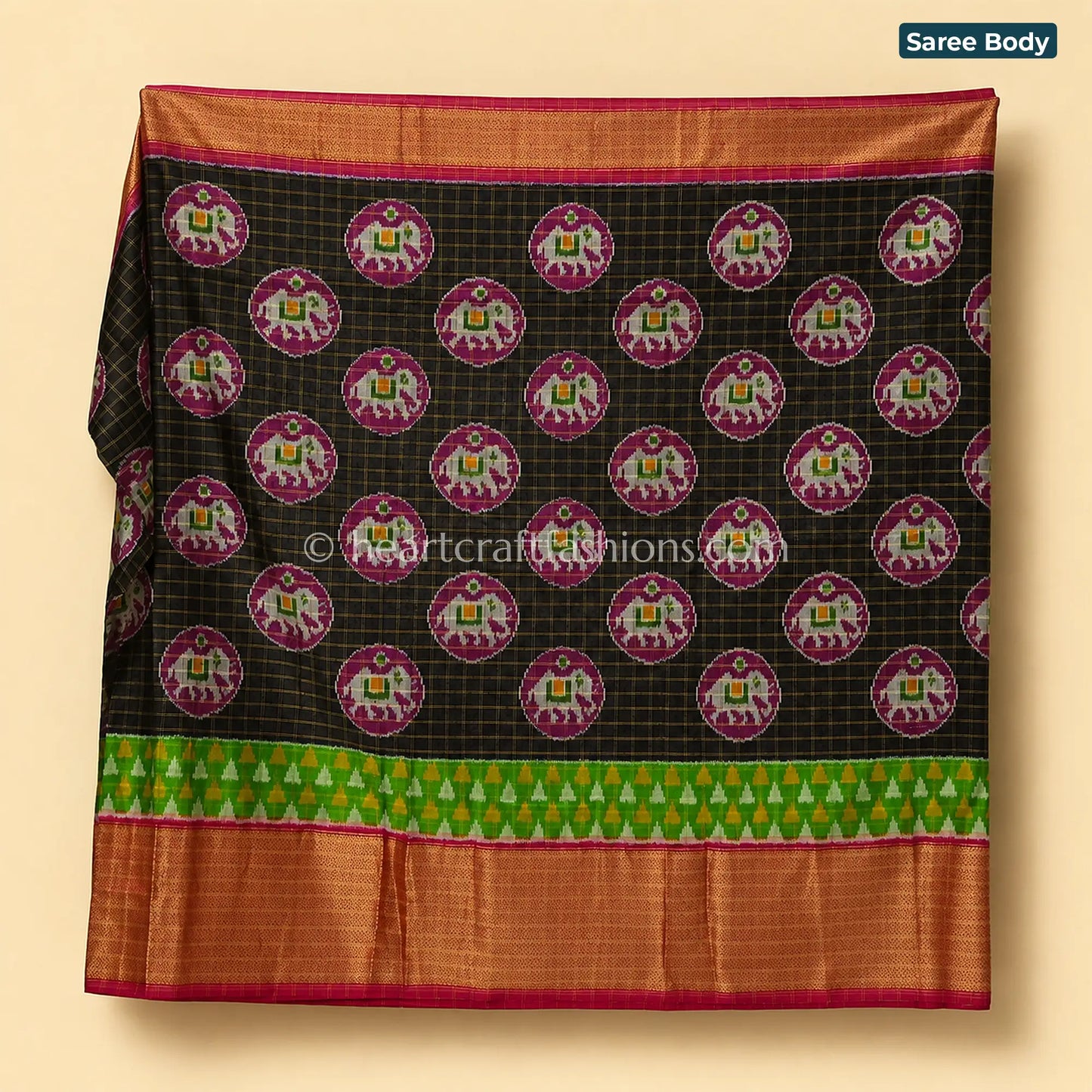 Forest Green & White Ikat Patola Silk Saree