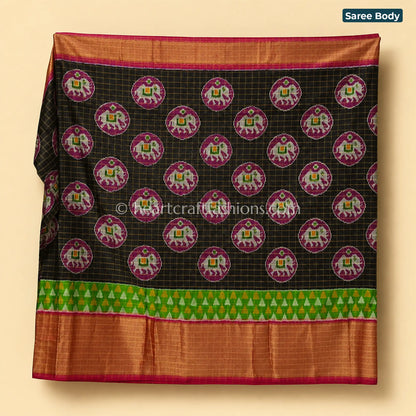 Forest Green & White Ikat Patola Silk Saree