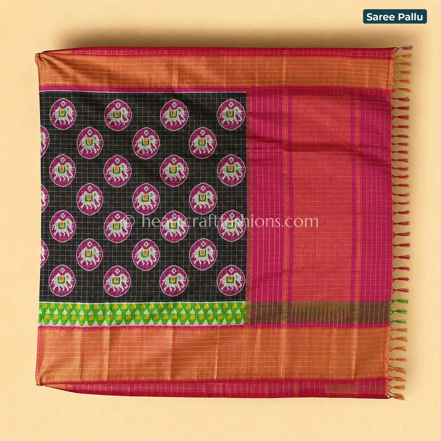 Forest Green & White Ikat Patola Silk Saree