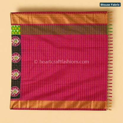 Forest Green & White Ikat Patola Silk Saree
