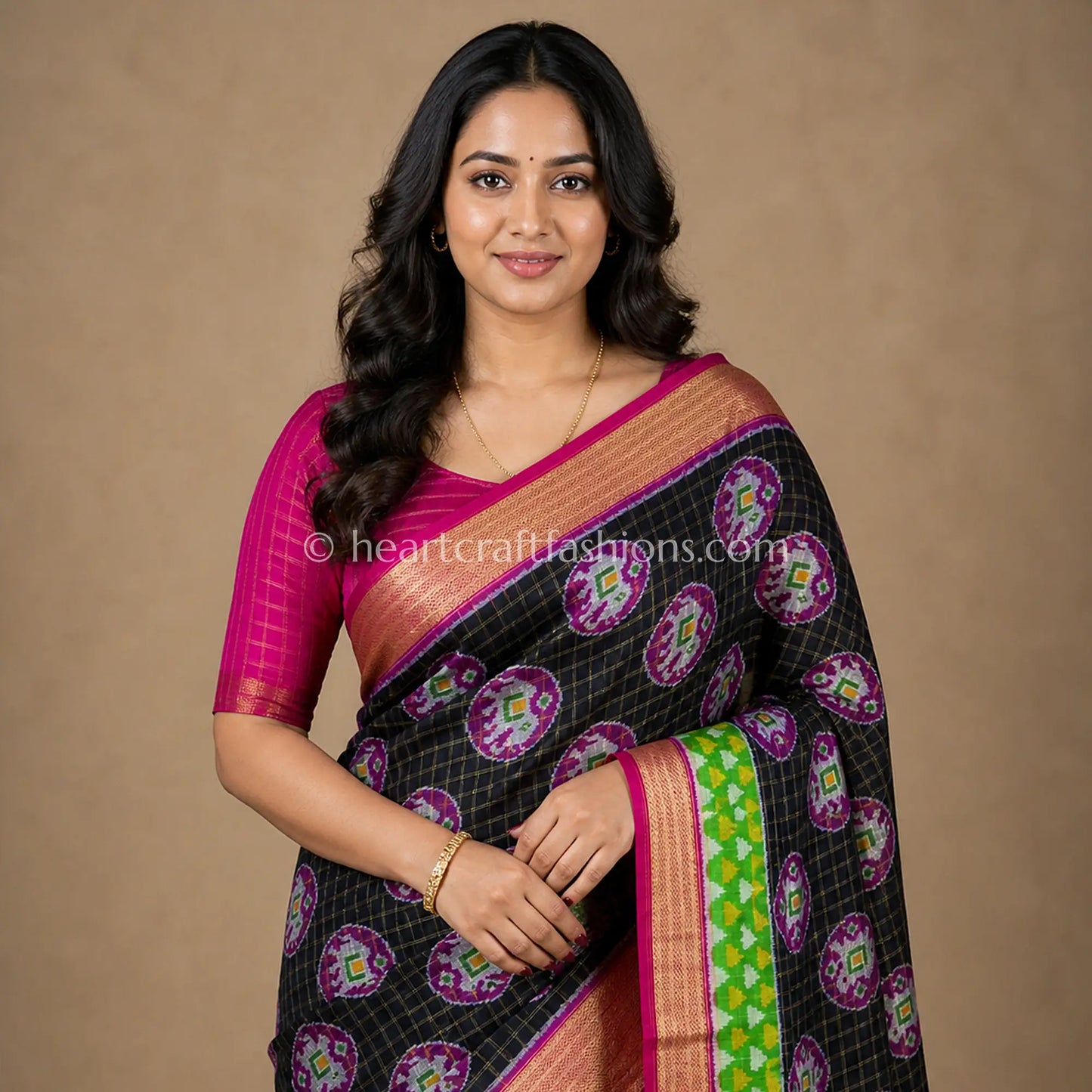 Forest Green & White Ikat Patola Silk Saree