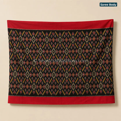 Black & Red Mercerized Cotton Patola Saree