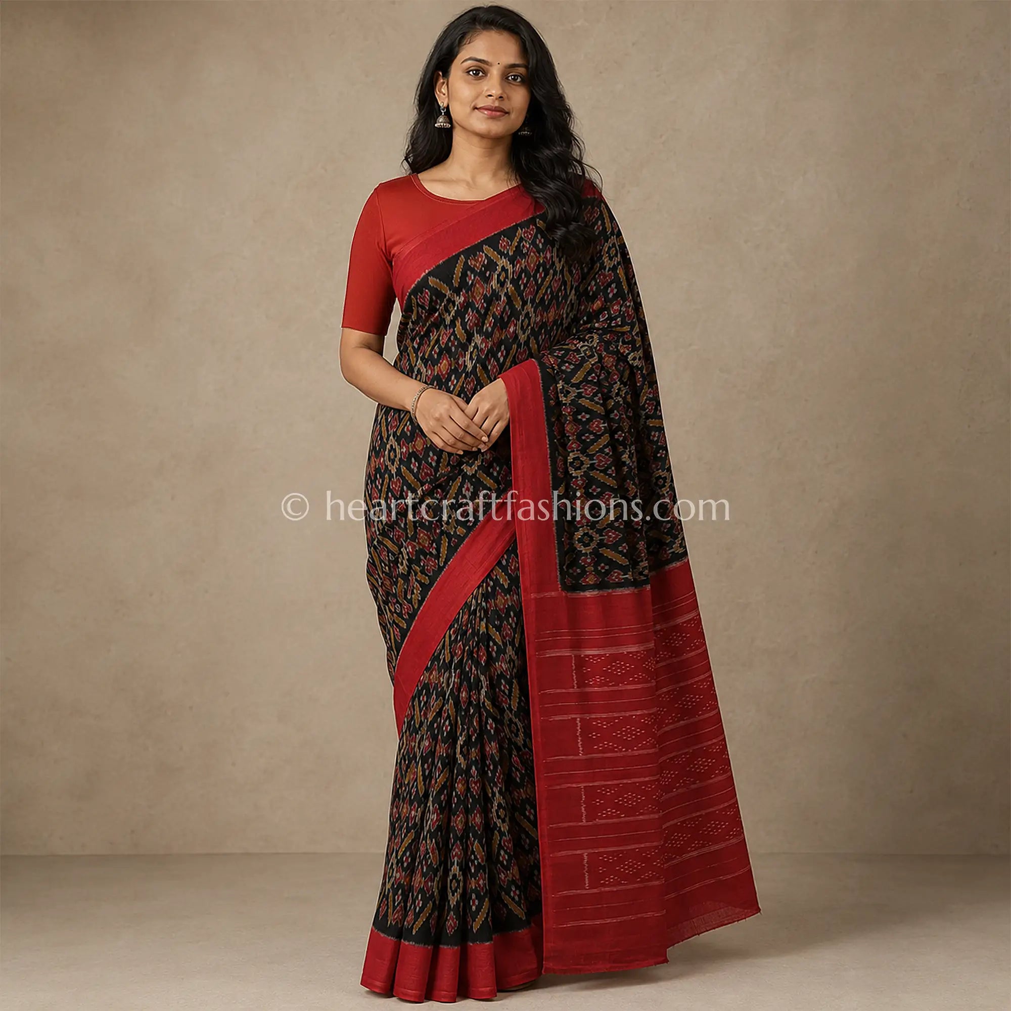 Black & Red Mercerized Cotton Patola Saree