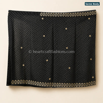 Black & White Lehariya Kora Silk Kacchi Patti Gota Handwork Saree