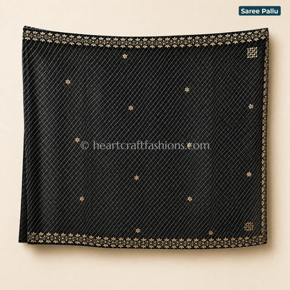 Black & White Lehariya Kora Silk Kacchi Patti Gota Handwork Saree