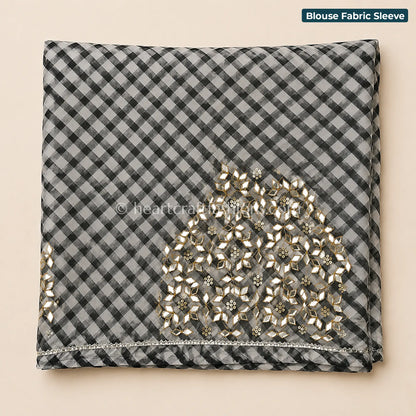 Black & White Lehariya Kora Silk Kacchi Patti Gota Handwork Saree
