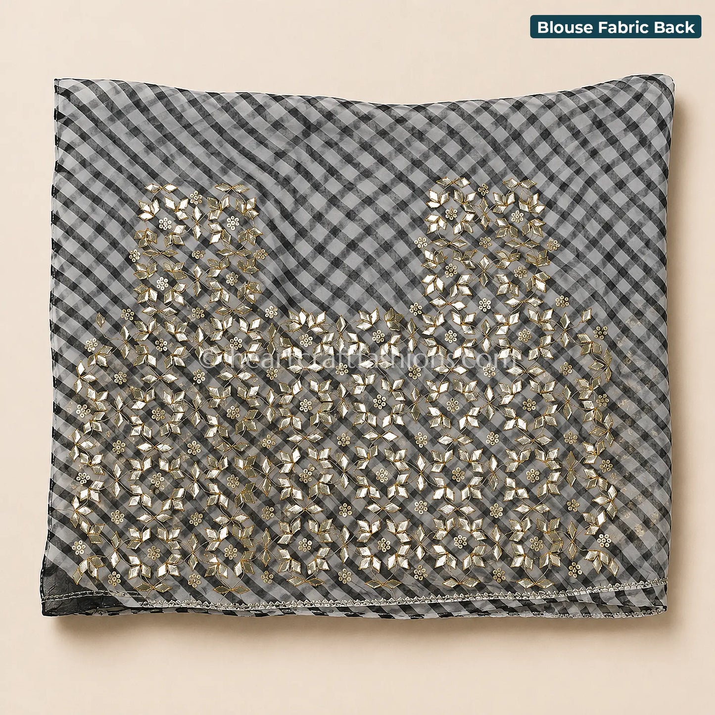 Black & White Lehariya Kora Silk Kacchi Patti Gota Handwork Saree