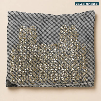 Black & White Lehariya Kora Silk Kacchi Patti Gota Handwork Saree