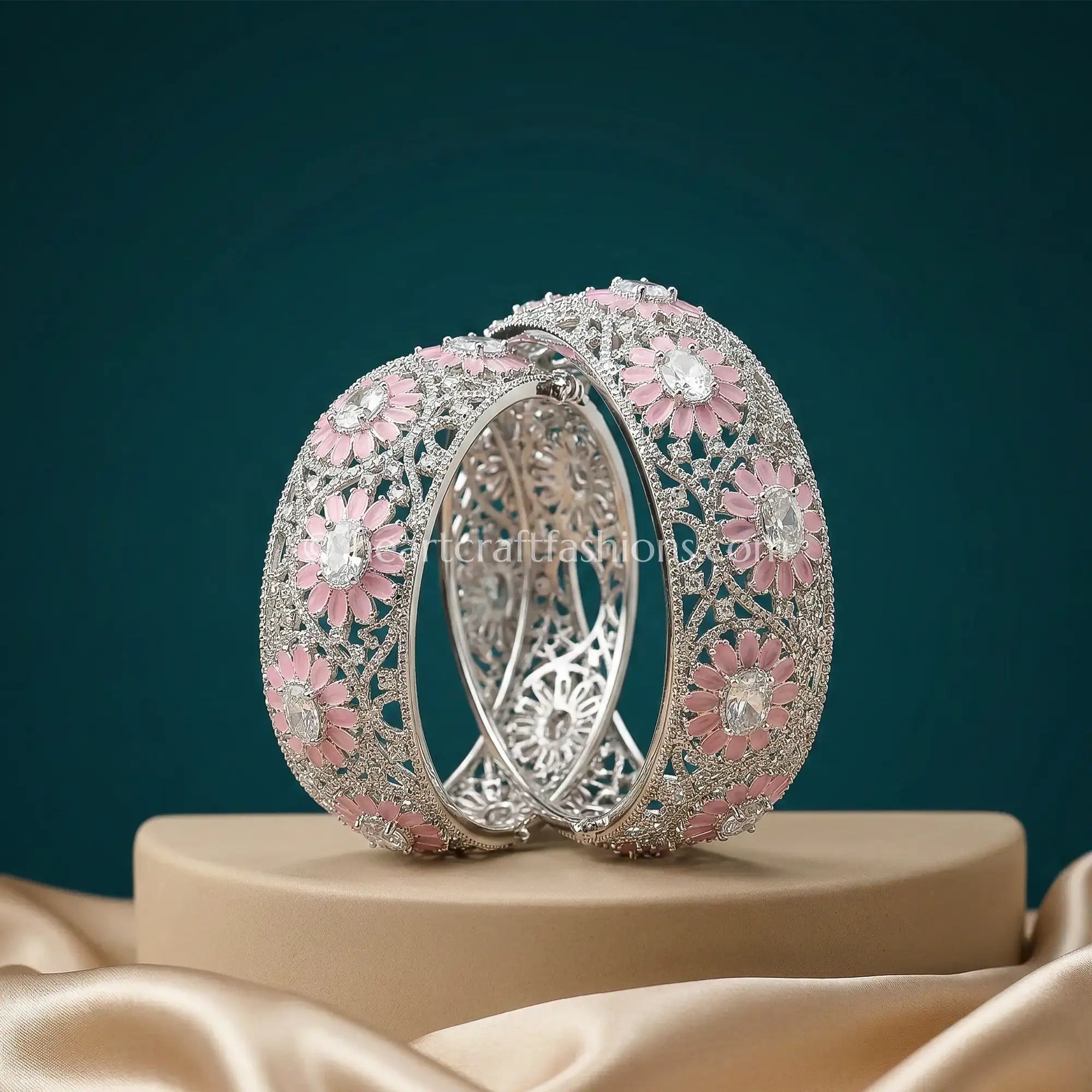 Blossom Radiance Openable Zircon Bangles – Baby Pink
