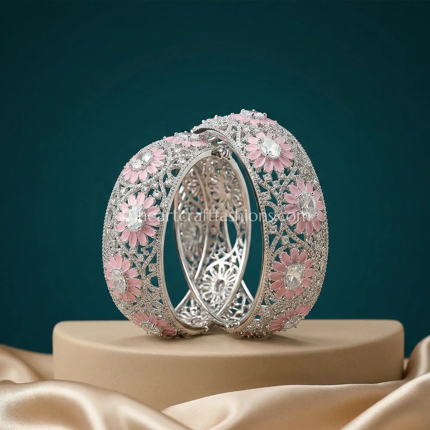 Blossom Radiance Openable Zircon Bangles – Baby Pink