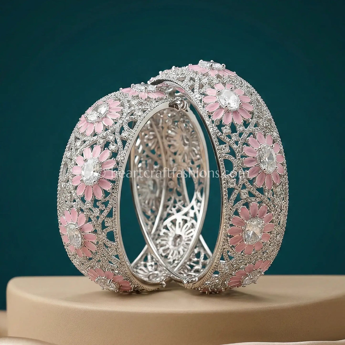 Blossom Radiance Openable Zircon Bangles – Baby Pink