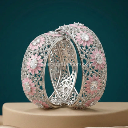 Blossom Radiance Openable Zircon Bangles – Baby Pink