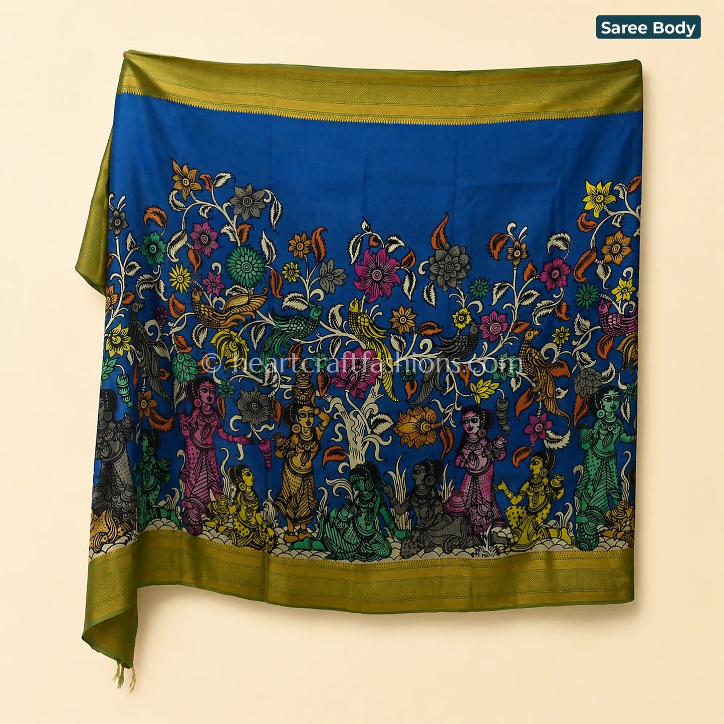 Blue & Magenta Multicolor Kalamkari Bangalore Silk Saree