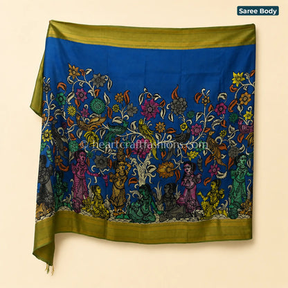 Blue & Magenta Multicolor Kalamkari Bangalore Silk Saree