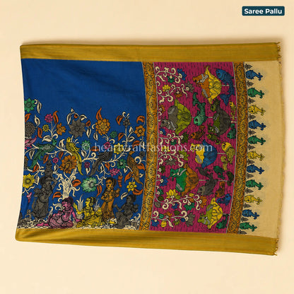 Blue & Magenta Multicolor Kalamkari Bangalore Silk Saree