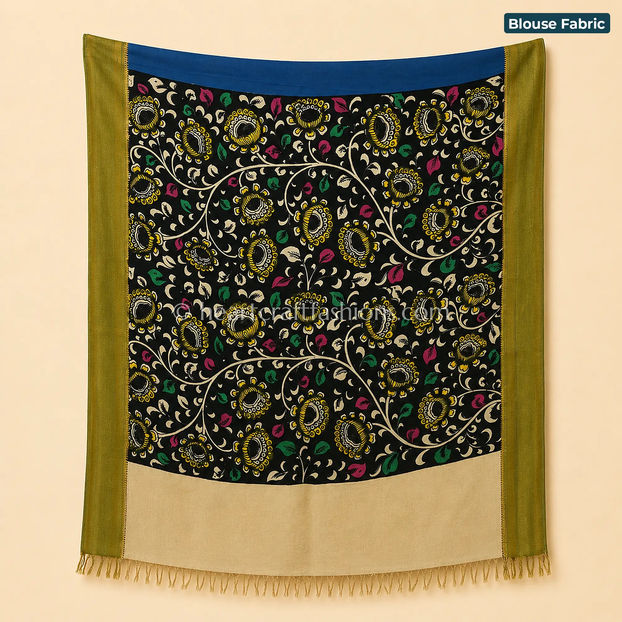 Blue & Magenta Multicolor Kalamkari Bangalore Silk Saree