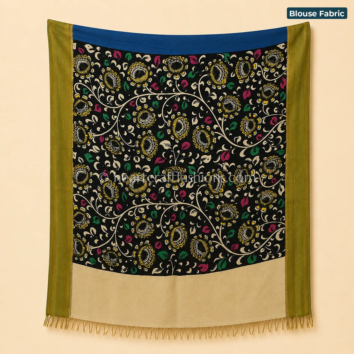 Blue & Magenta Multicolor Kalamkari Bangalore Silk Saree