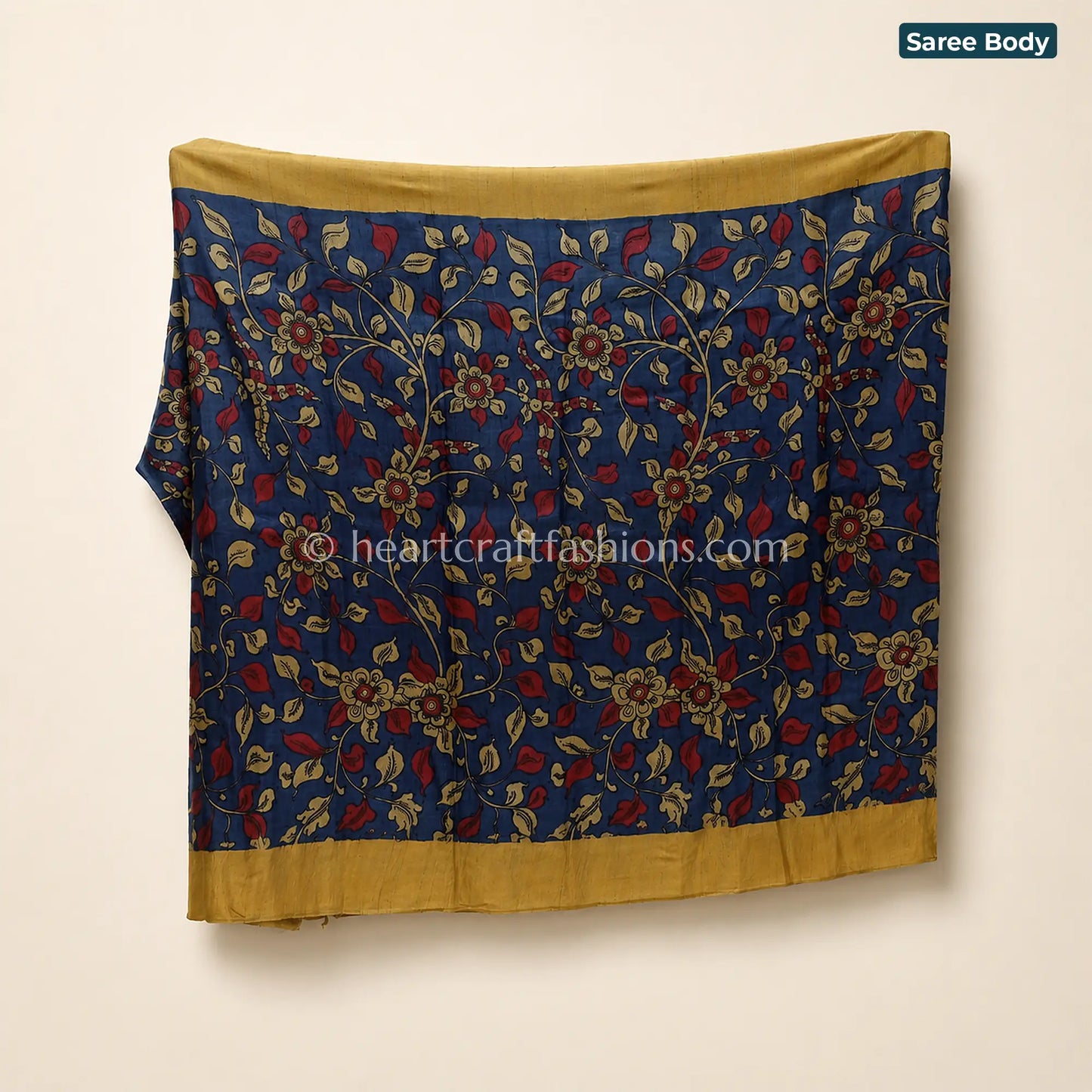 Blue & Red Multicolor Peacock Floral Kalamkari Bangalore Silk Saree