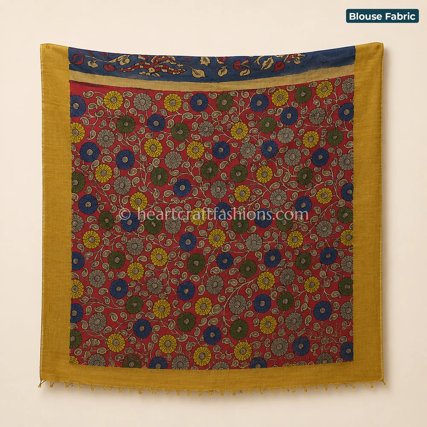 Blue & Red Multicolor Peacock Floral Kalamkari Bangalore Silk Saree