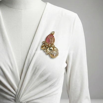 Blush Pink Kundan Floral Designer Brooch