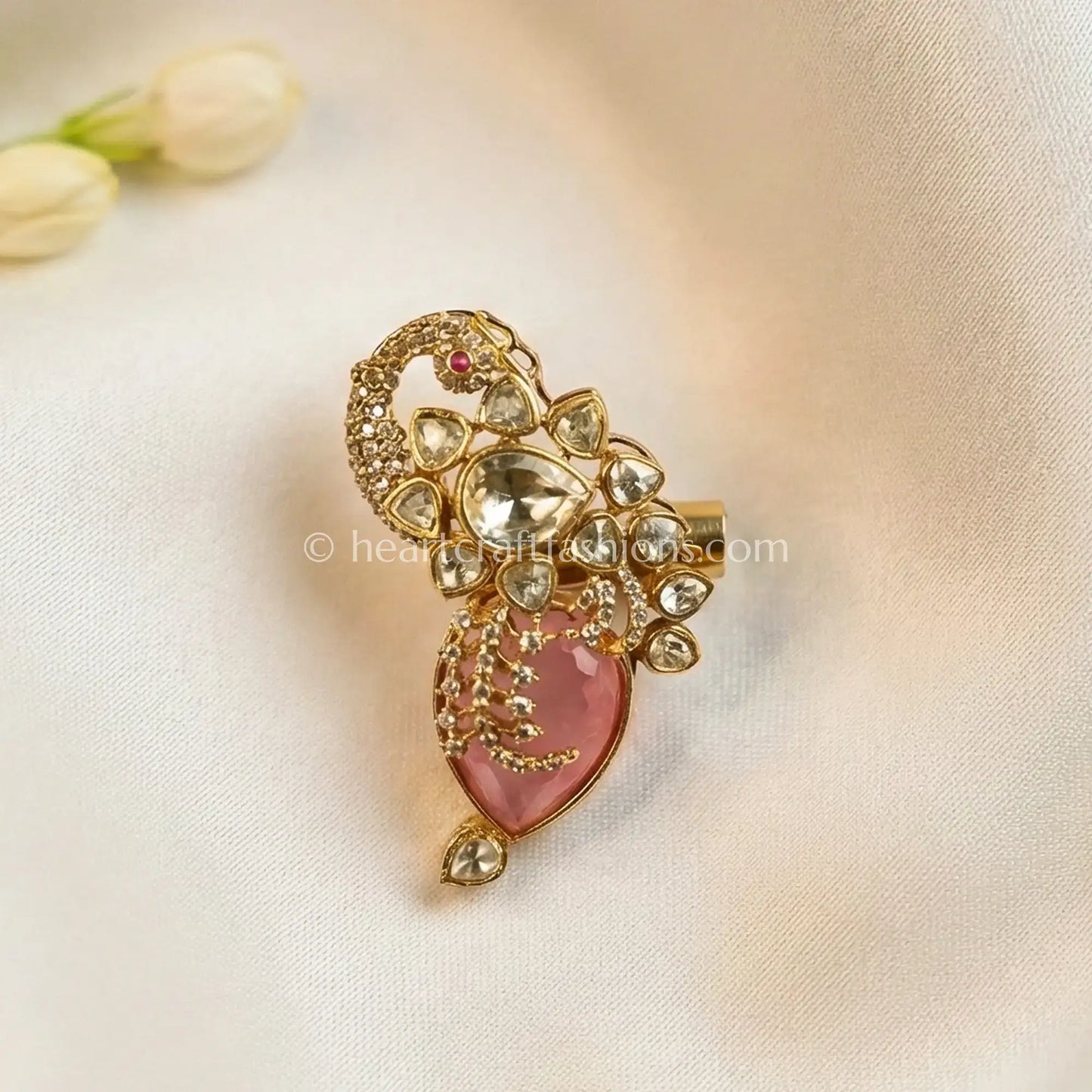 Blush Pink Kundan Floral Designer Brooch