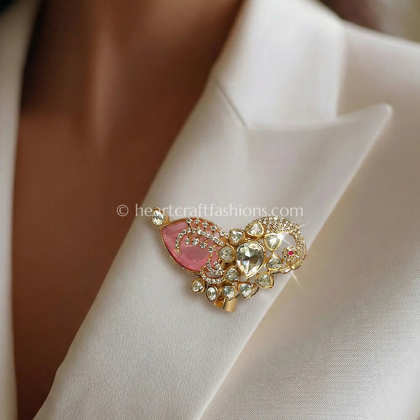Blush Pink Kundan Floral Designer Brooch