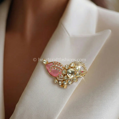 Blush Pink Kundan Floral Designer Brooch