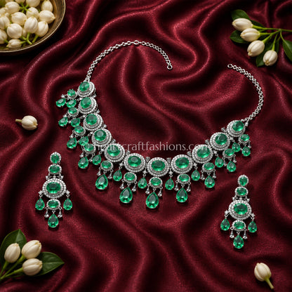Cascading Oval Emerald Halo Statement Collar Set