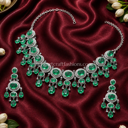 Cascading Oval Emerald Halo Statement Collar Set