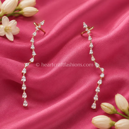 Cascading Pear-Cut Zircon Platinum-Finish Ear Cuff