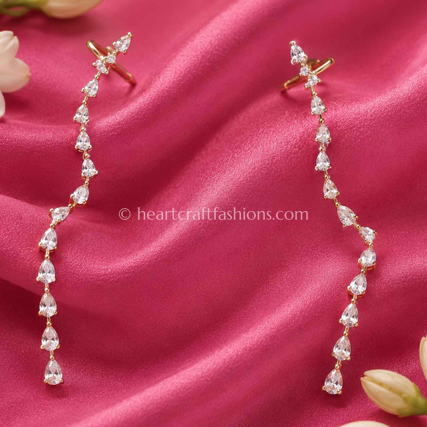Cascading Pear-Cut Zircon Platinum-Finish Ear Cuff
