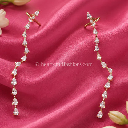 Cascading Pear-Cut Zircon Platinum-Finish Ear Cuff