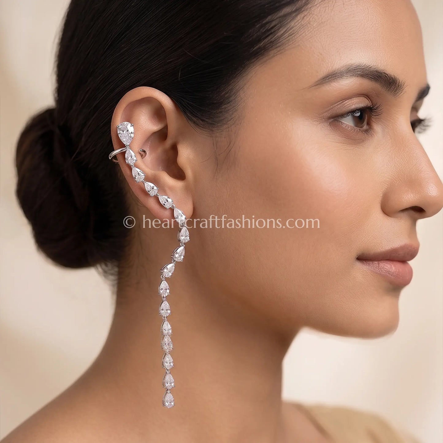 Cascading Pear-Cut Zircon Platinum-Finish Ear Cuff