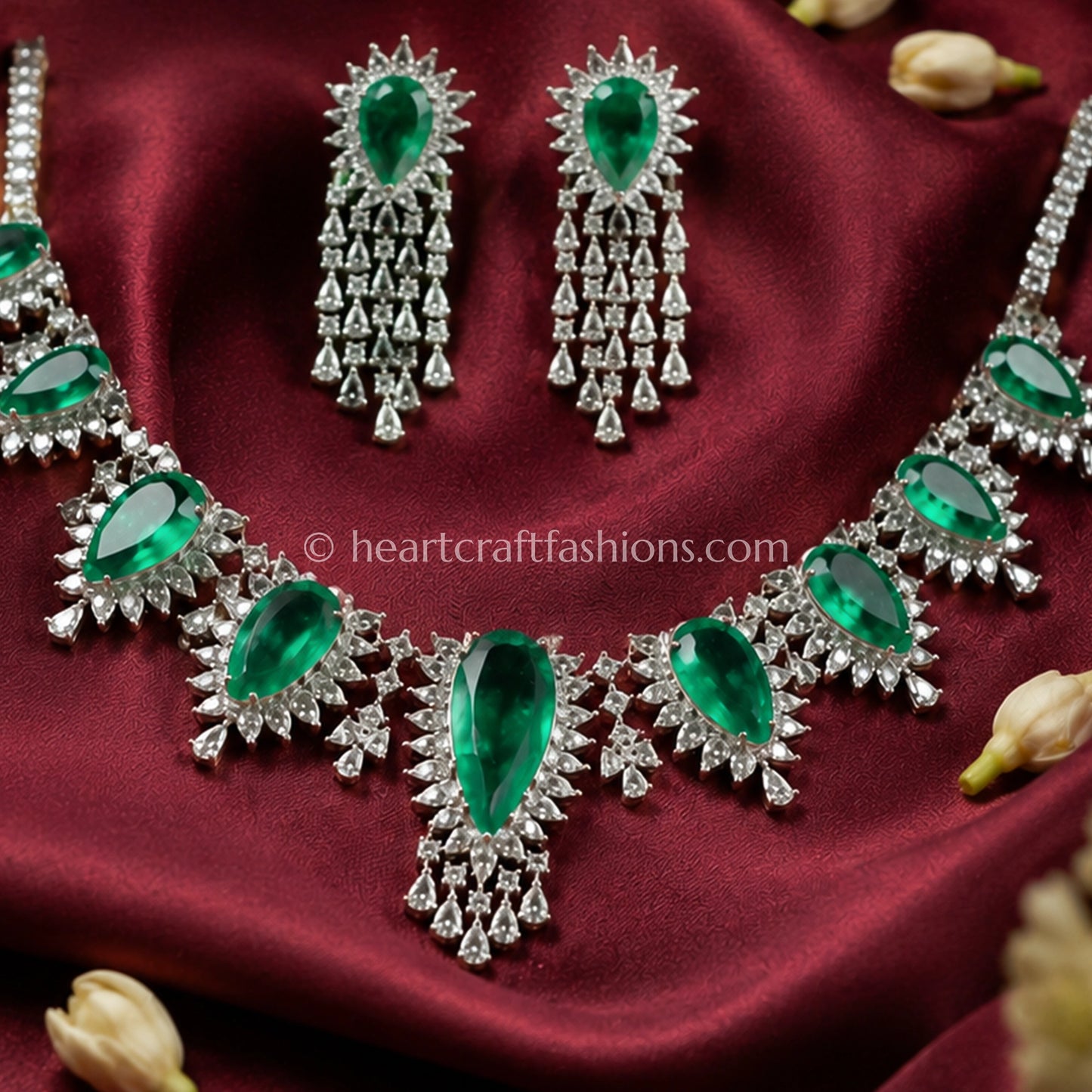 Cascading Teardrop Emerald Fringe Set
