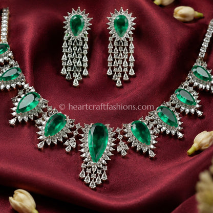 Cascading Teardrop Emerald Fringe Set