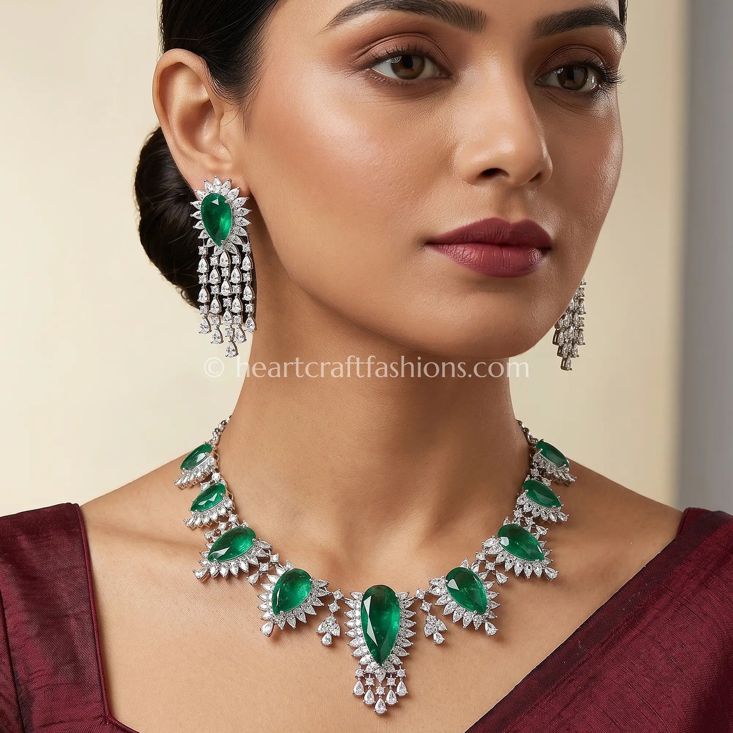 Cascading Teardrop Emerald Fringe Set