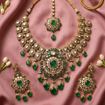 Celebrity Sunehri Kundan Doublet Grand Necklace Set
