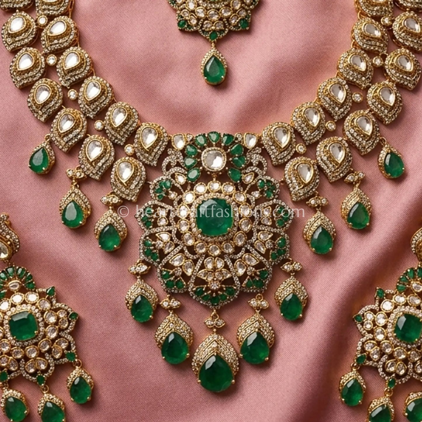 Celebrity Sunehri Kundan Doublet Grand Necklace Set