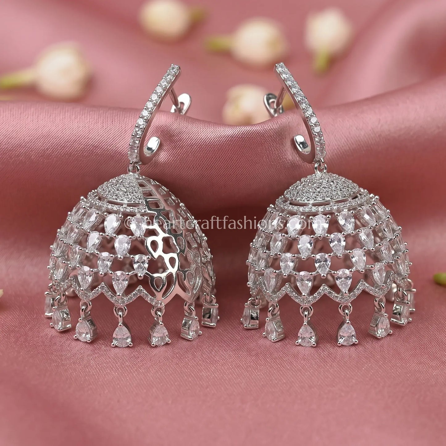 Celeste Platinum Zircon Jhumka Earrings