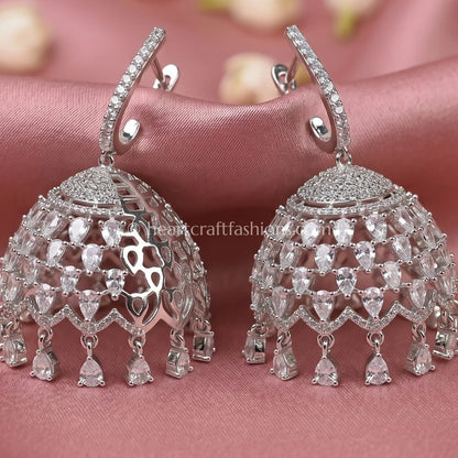 Celeste Platinum Zircon Jhumka Earrings
